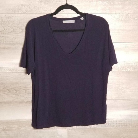 Vince Women's Oversized Short Sleeve V-Neck T-Shirt Navy Blue Size Small - Picture 2 of 7